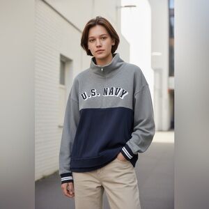 PINK armed forces collection U.S. Navy Gray and blue pullover. Size L